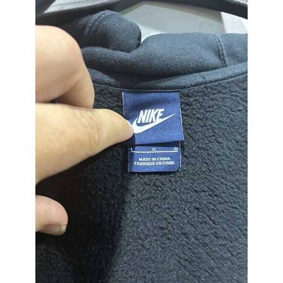 Vintage 2010s Nike Full Zip Hoodie Black  Swoosh Sleeve Hood Pocket Panels L - Picture 3 of 4